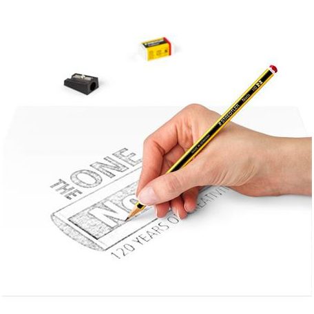 STAEDTLER Grafitceruza, HB, hatszögletű, hegyezővel és radírral, STAEDTLER "Noris"