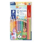 STAEDTLER Színes ceruza készlet, háromszögletű, vastag, hegyezővel, STAEDTLER "Noris® Jumbo 128", 10+2 különböző szín