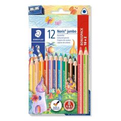   STAEDTLER Színes ceruza készlet, háromszögletű, vastag, hegyezővel, STAEDTLER "Noris® Jumbo 128", 10+2 különböző szín