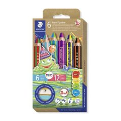   STAEDTLER Színes ceruza készlet, duo színű, hegyezővel, STAEDTLER "Noris® junior 140", 6 különböző szín
