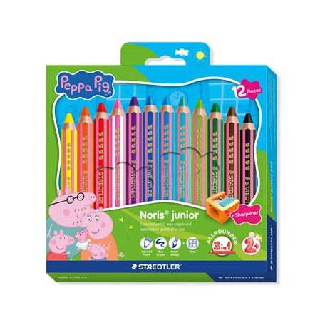 STAEDTLER Színes ceruza készlet, hatszögletű, jumbo, STAEDTLER „Noris® junior 140", Peppa malac, 12 szín
