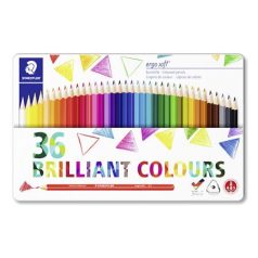   STAEDTLER Színes ceruza készlet, háromszögletű, fémdobozos, STAEDTLER "Ergo Soft 157", 36 különböző szín