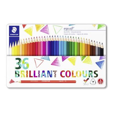 STAEDTLER Színes ceruza készlet, háromszögletű, fémdobozos, STAEDTLER "Ergo Soft 157", 36 különböző szín