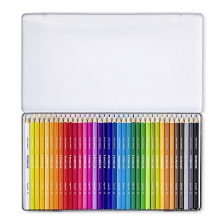 STAEDTLER Színes ceruza készlet, háromszögletű, fémdobozos, STAEDTLER "Ergo Soft 157", 36 különböző szín