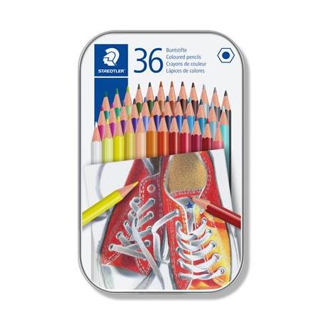 STAEDTLER Színes ceruza készlet, hatszögletű, fém dobozban, STAEDTLER "175", 36 különböző szín