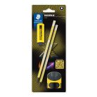 STAEDTLER Grafitceruza készlet, hegyezővel, radírral, HB, STAEDTLER "Norix® 181", sárga