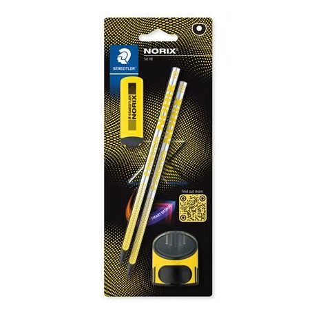 STAEDTLER Grafitceruza készlet, hegyezővel, radírral, HB, STAEDTLER "Norix® 181", sárga