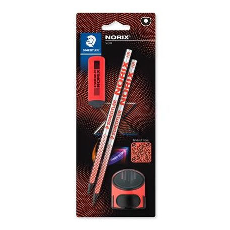 STAEDTLER Grafitceruza készlet, hegyezővel, radírral, HB, STAEDTLER "Norix® 181", piros