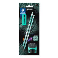   STAEDTLER Grafitceruza készlet, hegyezővel, radírral, HB, STAEDTLER "Norix® 181", zöld