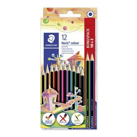 STAEDTLER Színes ceruza készlet, hatszögletű, STAEDTLER "Noris Colour 185", 10+2 különböző szín