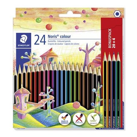 STAEDTLER Színes ceruza készlet, hatszögletű, STAEDTLER "Noris Colour 185", 20+4 különböző szín