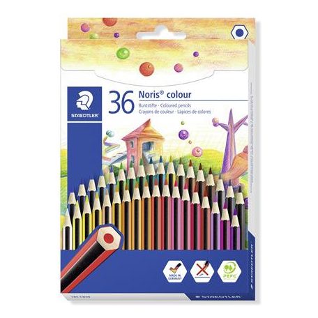 STAEDTLER Színes ceruza készlet, hatszögletű, STAEDTLER "Noris Colour 185", 36 különböző szín