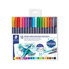   STAEDTLER Ecsetirón készlet, 0,5-0,8/1,0-6,0 mm, kétvégű, STAEDTLER "3001", 18 szín