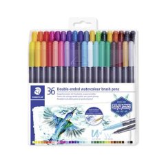   STAEDTLER Ecsetirón készlet, 0,5-0,8/1,0-6,0 mm, kétvégű, STAEDTLER "3001", 36 szín