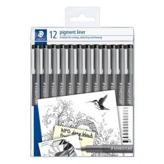   STAEDTLER Tusfilc készlet, 12 különböző vonalvastagság, STAEDTLER "Pigment Liner 308", fekete