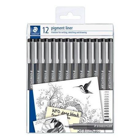 STAEDTLER Tusfilc készlet, 12 különböző vonalvastagság, STAEDTLER "Pigment Liner 308", fekete