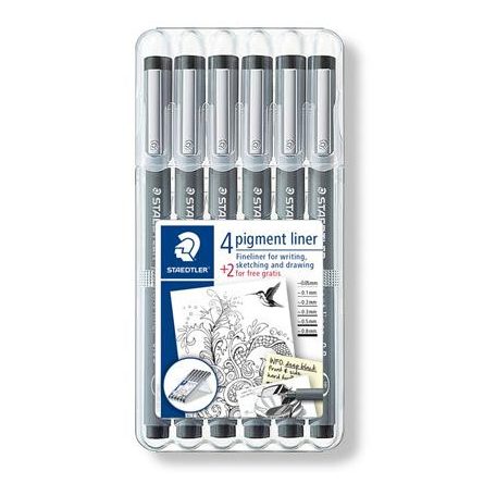 STAEDTLER Tusfilc készlet, STAEDTLER "Pigment Liner 308", fekete, 4+2 darab