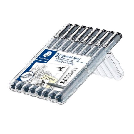 STAEDTLER Tusfilc készlet, 8 különböző vonalvastagság, STAEDTLER "Pigment liner 308", fekete