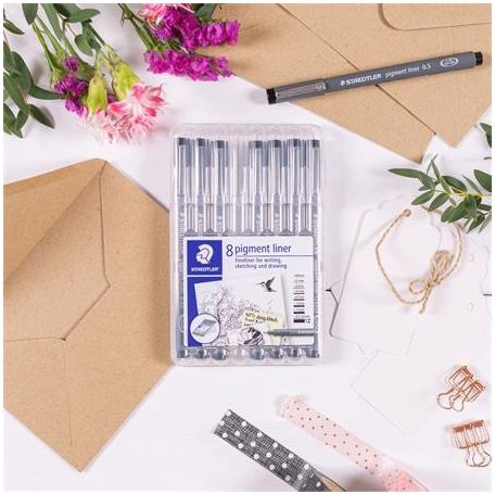 STAEDTLER Tusfilc készlet, 8 különböző vonalvastagság, STAEDTLER "Pigment liner 308", fekete