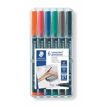 STAEDTLER Alkoholos marker készlet, OHP, 0,6 mm, STAEDTLER "Lumocolor® 318 F", 6 különböző szín