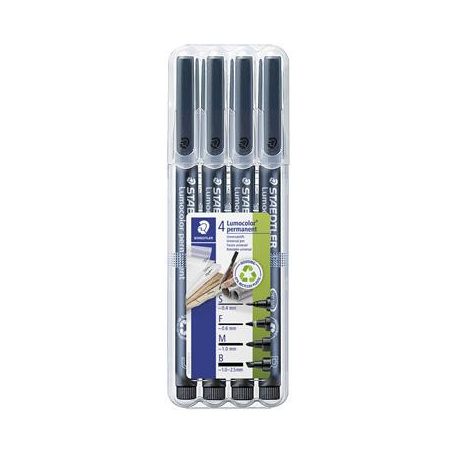 STAEDTLER Alkoholos marker készlet, OHP, STAEDTLER "Lumocolor® 31", 4 különböző vonalvastagság, fekete