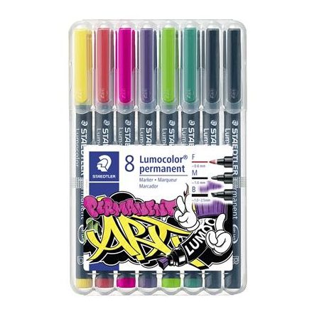 STAEDTLER Alkoholos marker vegyes készlet, OHP, STAEDTLER "Lumocolor® 31", 8 különböző szín, 3-féle vonalvastagság