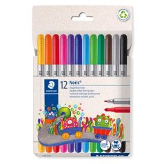   STAEDTLER Filctoll készlet, 1-3 mm, kétvégű, kimosható, STAEDTLER "Noris® 320, 12 különböző szín