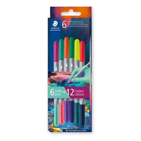 STAEDTLER Filctoll készlet, 1/3 mm, kétvégű, kimosható, STAEDTLER® "3280", Multiverzum 1, 6 különböző szín