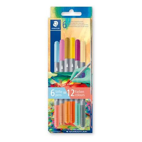 STAEDTLER Filctoll készlet, 1/3 mm, kétvégű, kimosható, STAEDTLER® "3280", Multiverzum 2, 6 különböző szín