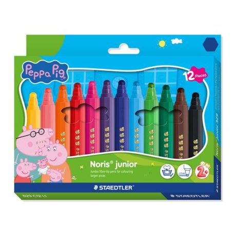 STAEDTLER Filctoll készlet, 2,5 mm, kimosható, jumbo, STAEDTLER „Noris® junior 329”, Peppa malac, 12 szín