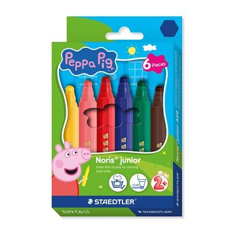 STAEDTLER Filctoll készlet, 2,5 mm, kimosható, jumbo, STAEDTLER „Noris® junior 329”, Peppa malac, 6 szín