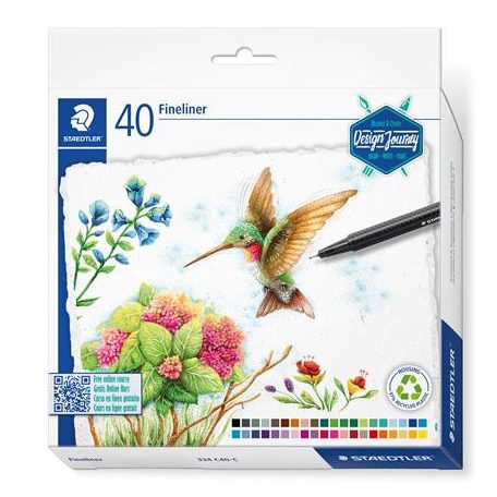 STAEDTLER Tűfilc készlet, 0,3 mm, STAEDTLER "triplus® fineliner 334", 40 különböző szín