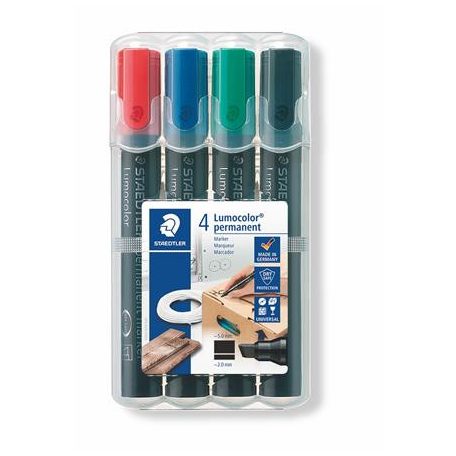 STAEDTLER Alkoholos marker készlet, 2-5 mm, vágott, STAEDTLER "Lumocolor® 350", 4 különböző szín