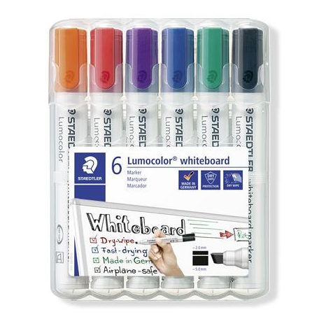 STAEDTLER Táblamarker készlet, 2-5 mm, vágott, STAEDTLER "Lumocolor® 351 B", 6 különböző szín