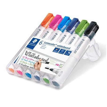 STAEDTLER Táblamarker készlet, 2 mm, kúpos, STAEDTLER "Lumocolor® 351", 6 különböző szín