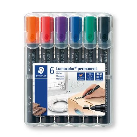 STAEDTLER Alkoholos marker készlet, 2 mm, kúpos, STAEDTLER "Lumocolor® 352", 6 különböző szín