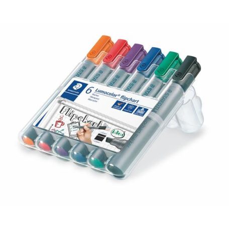 STAEDTLER Flipchart marker készlet, 2-5 mm, vágott, STAEDTLER "Lumocolor 356 B", 6 különböző szín
