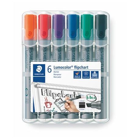 STAEDTLER Flipchart marker készlet, 2-5 mm, vágott, STAEDTLER "Lumocolor 356 B", 6 különböző szín