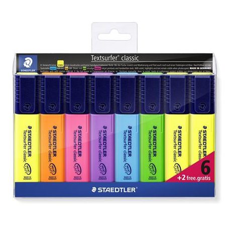 STAEDTLER Szövegkiemelő készlet, 1-5 mm, STAEDTLER "Textsurfer Classic 364", 6+2 különböző szín