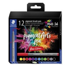   STAEDTLER Ecsetirón készlet, STAEDTLER "Pigment brush 371", 12 különböző alapszín