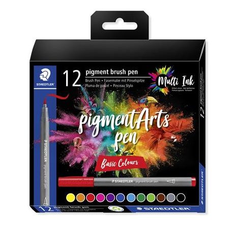 STAEDTLER Ecsetirón készlet, STAEDTLER "Pigment brush 371", 12 különböző alapszín