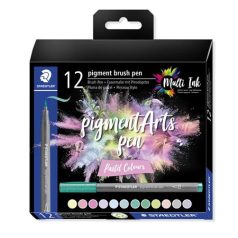   STAEDTLER Ecsetirón készlet, STAEDTLER "Pigment brush 371", 12 különböző pasztell szín
