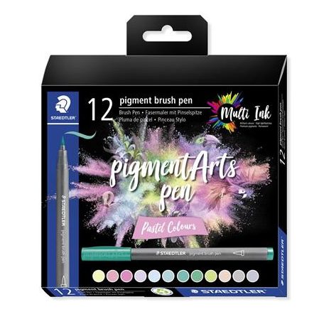 STAEDTLER Ecsetirón készlet, STAEDTLER "Pigment brush 371", 12 különböző pasztell szín