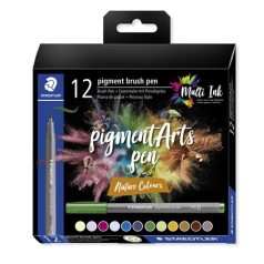   STAEDTLER Ecsetirón készlet, STAEDTLER "Pigment brush 371", 12 különböző természeti szín