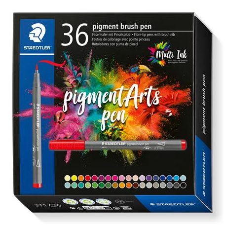 STAEDTLER Ecsetirón készlet, STAEDTLER "Pigment brush 371", 36 különböző szín
