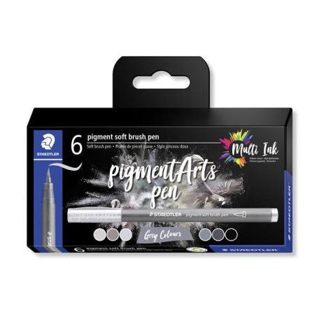 STAEDTLER Ecsetirón készlet, STAEDTLER "Pigment 372", 6 különböző fekete és szürke árnyalat