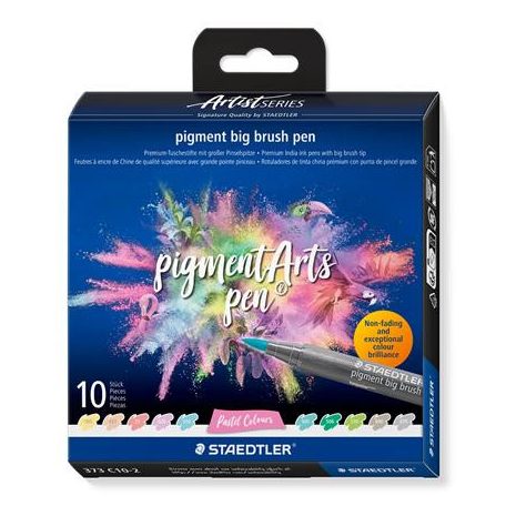 STAEDTLER Ecsetirón készlet, STAEDTLER "Pigment big brush 373", 10 különböző pasztell szín