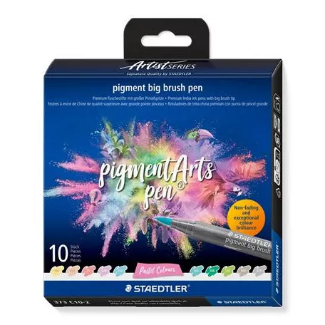 STAEDTLER Ecsetirón készlet, STAEDTLER "Pigment big brush 373", 10 különböző pasztell szín