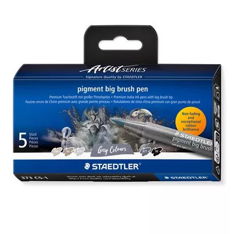 STAEDTLER Ecsetirón készlet, STAEDTLER "Pigment big brush 373", 5 különböző szürke és fekete árnyalat