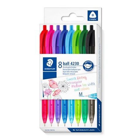 STAEDTLER Golyóstoll, 1 mm, nyomógombos, STAEDTLER® "4230 M", 8 különböző szín